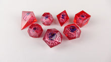 Load image into Gallery viewer, Eye Rolling Dice - Red Color - polyhedral set [Sharp Edge] Hand made
