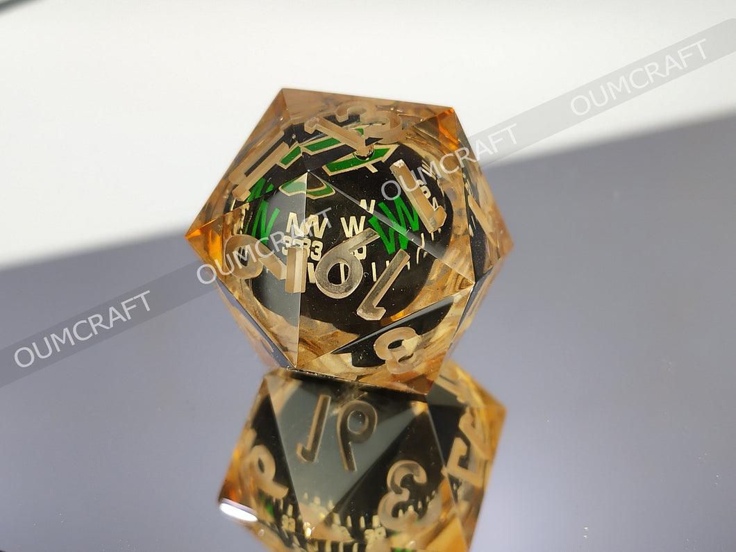 Compass Dice 32mm - Brown color [Handmade - made to order]