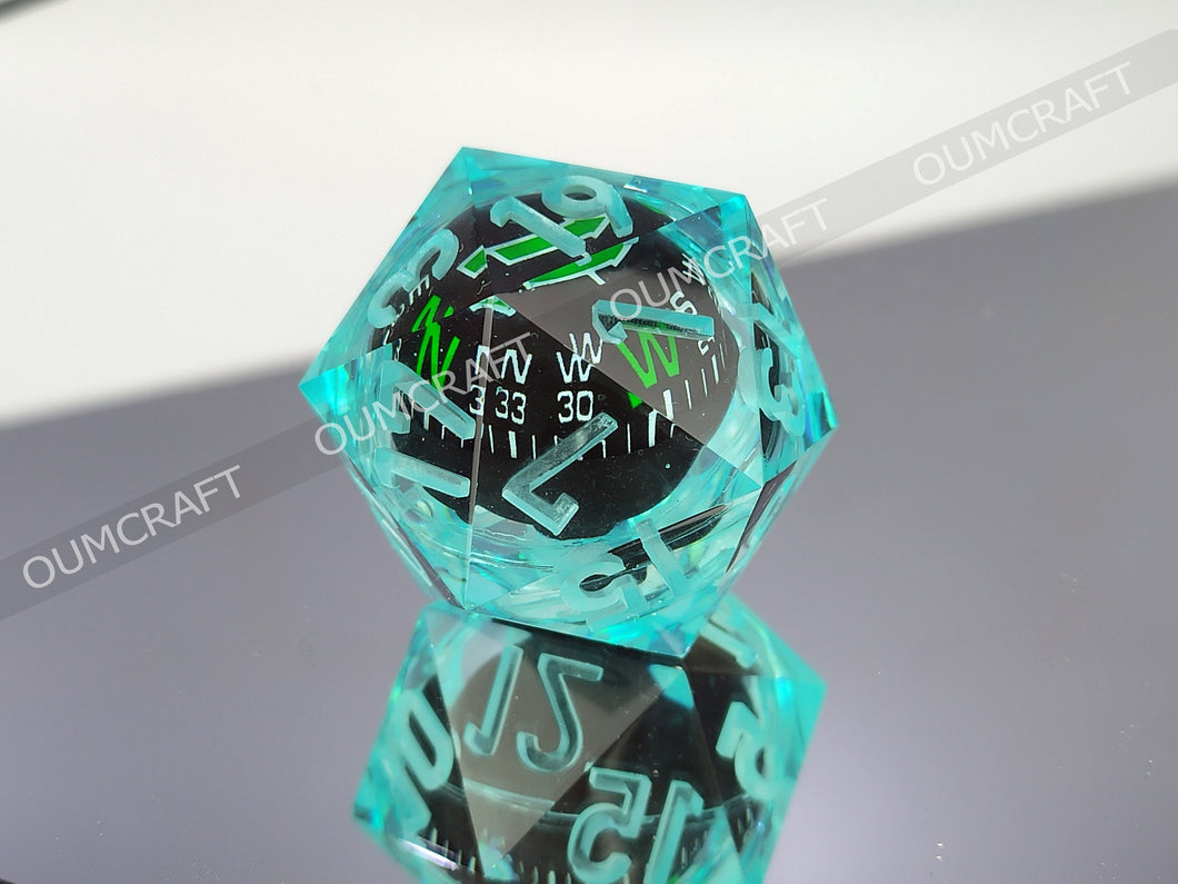 Compass Dice 32mm - Blue color [Handmade - made to order]