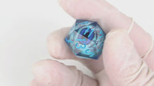Load and play video in Gallery viewer, Eye Rolling Dice - Light Blue Color - polyhedral set [Sharp Edge] Hand made
