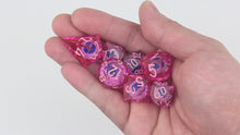 Load and play video in Gallery viewer, Eye Rolling Dice - Pink Color - polyhedral set [Sharp Edge] Hand made
